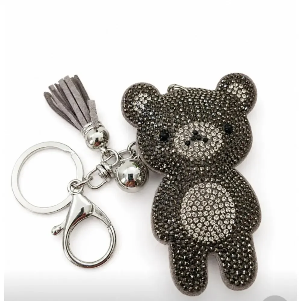 Gray Rhinestone Teddy Bear Bag Charm New